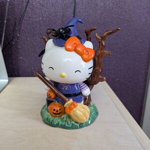 Halloween Witch Figurine with Broom and Pumpkins